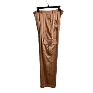 DKNY Satin Cargo Pants Utility Trousers Gold Champagne Career Workwear SZ 12